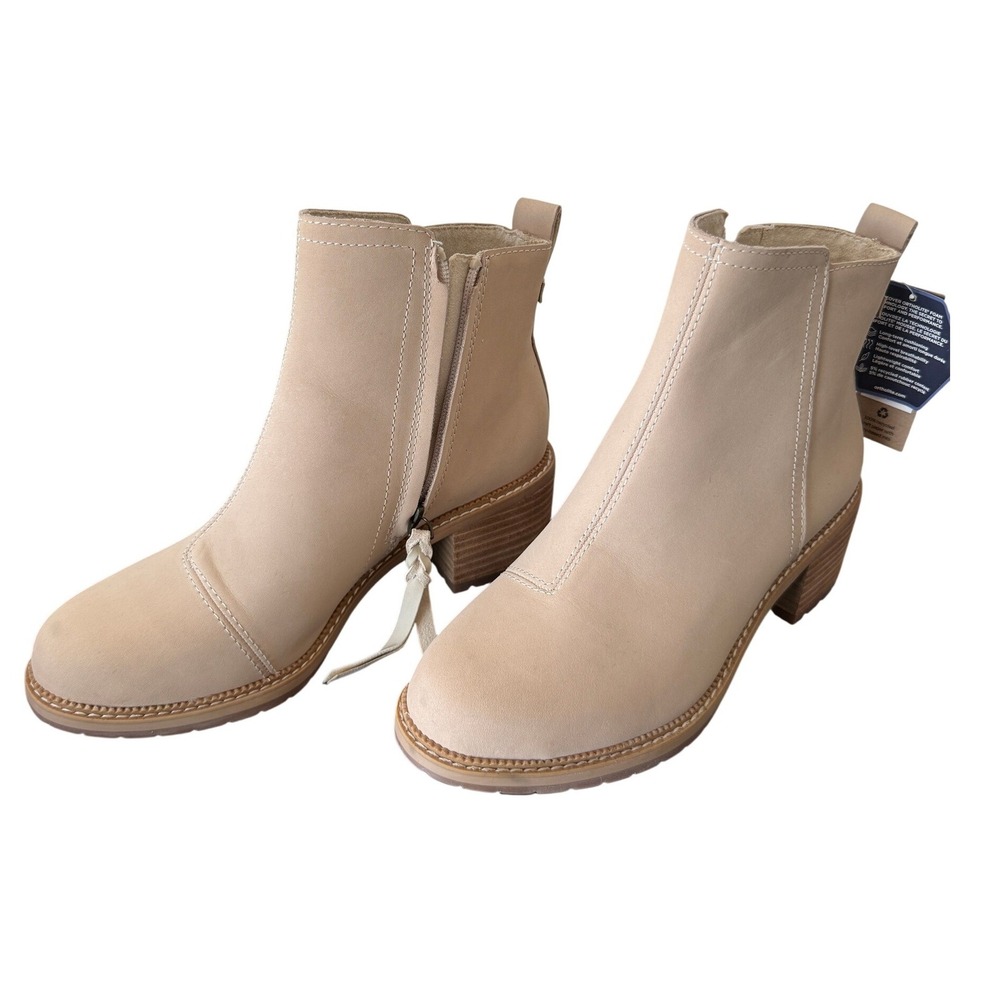 TOMS Ankle Boots Marina Sand Tan Leather Zipper Block Heel New Womens 7.5
